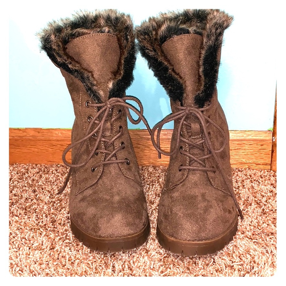 Faux Fur Combat Boots